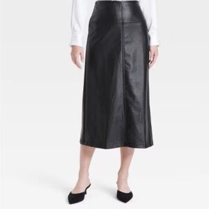 A New Day Black Faux Leather Midi Skirt